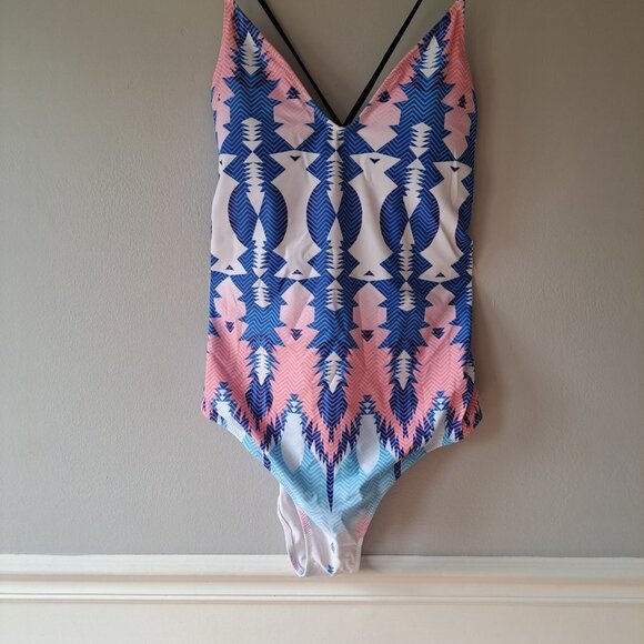 NWT Ekouaer Geometric Print Halter One-Piece Swimming Suit Womens SIZE XL White - Picture 3 of 11